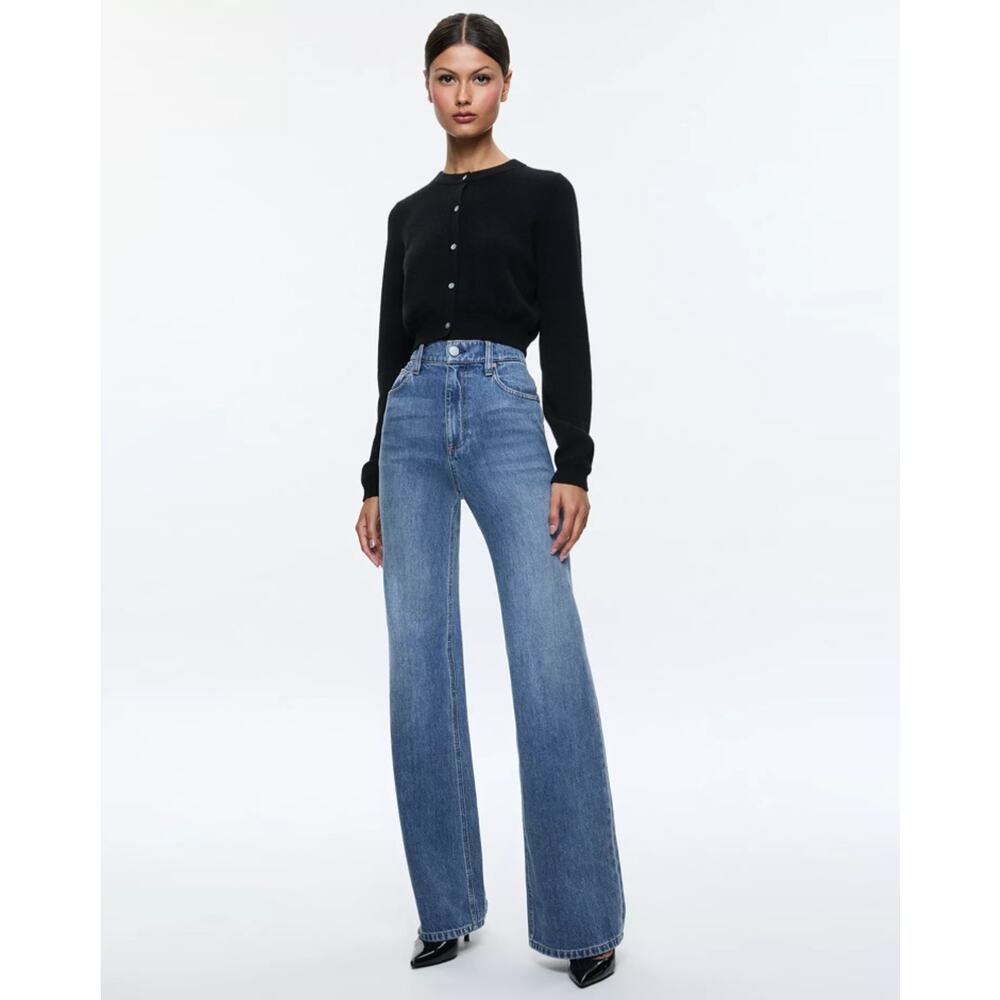 Alice and Olivia Women Avery Blue Denim Weezy High Rise Wide Leg Jeans Size 25 - Picture 4 of 14